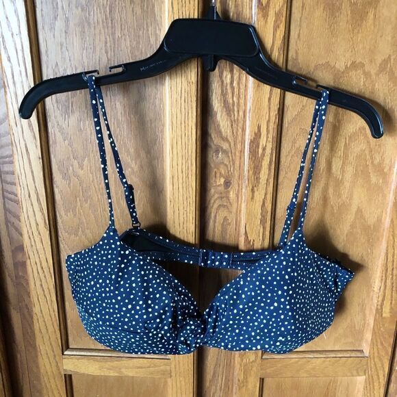 NWT J Crew Women’s Twist Strap Bikini Top in Dot Navy Blue & White Size XXL - Picture 5 of 12